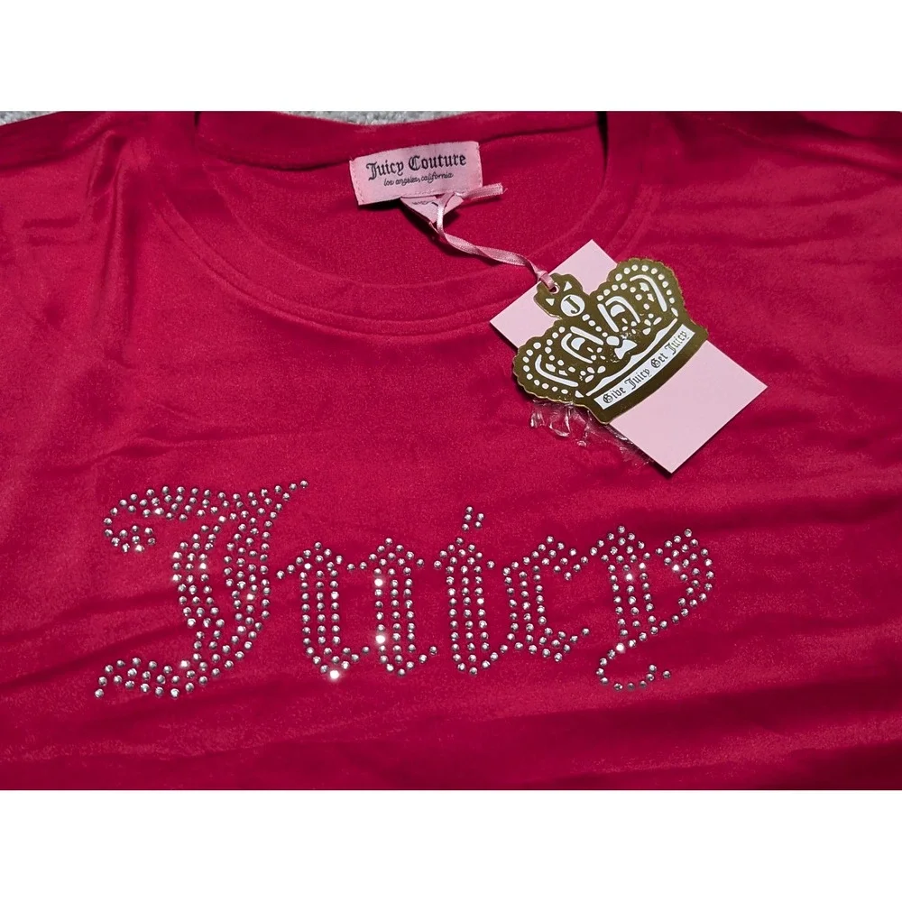 Juicy Couture Velour Tracksuit Set Red Rhinestone Crewneck Sweatshirt Pants‎ L - Picture 2 of 14